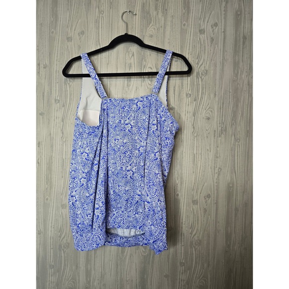 Lands End Blouson Tankini Swim Top Blue White Paisley Print Size 16 - Picture 4 of 5